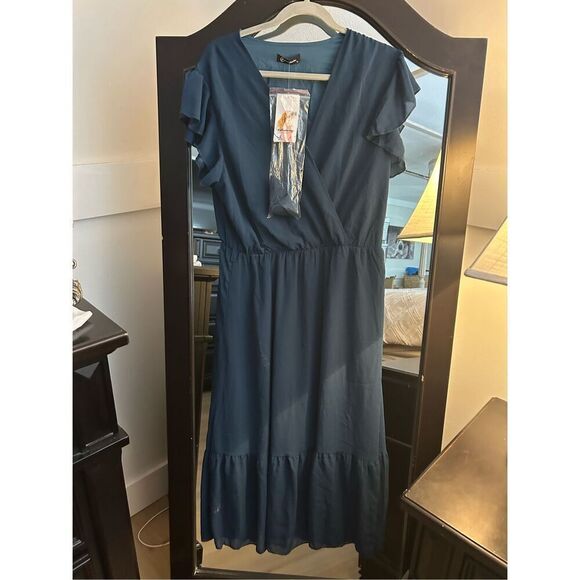 NEW Dress Wrap V Neck Ruffle Hem A-Line Boho Maxi XL 16/18 - Picture 3 of 4